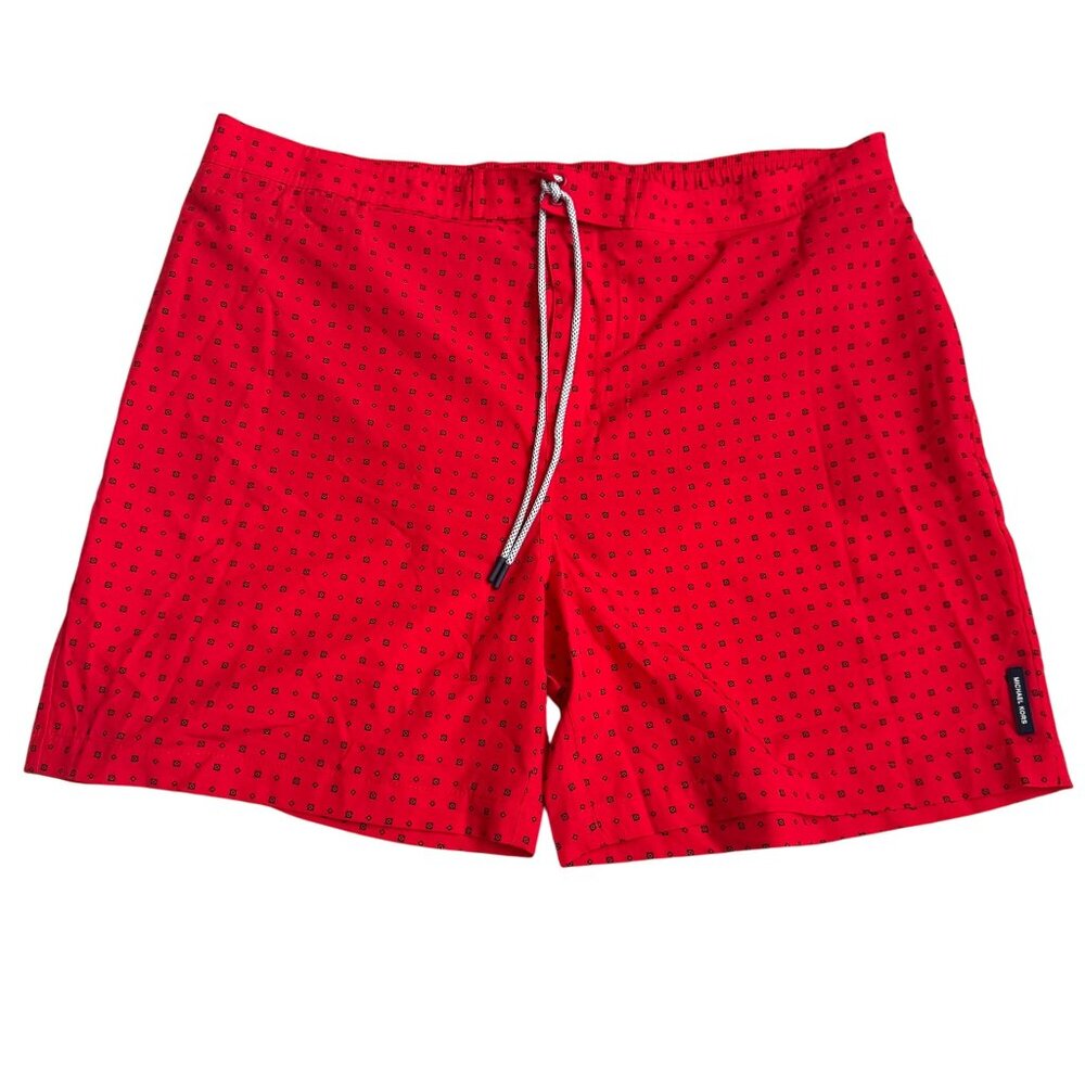Michael Kors Mens Red Patterned Swim Shorts XXL Drawstring Closure lightweight